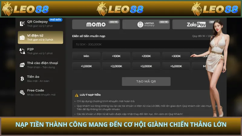 Nạp tiền thành công mang đến cơ hội giành chiến thắng lớn